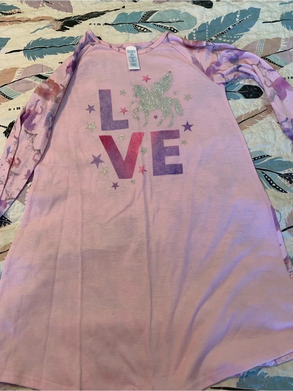 Girls Long Sleeve Pink & Blue Nightgown Set